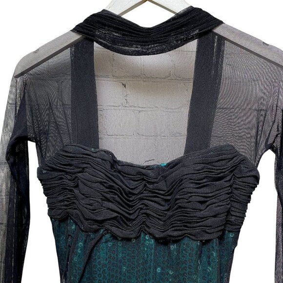VICKY TIEL COUTURE Evening Dress Size S/M (40) Black Green Sequin Mesh Midi Long - Picture 6 of 12